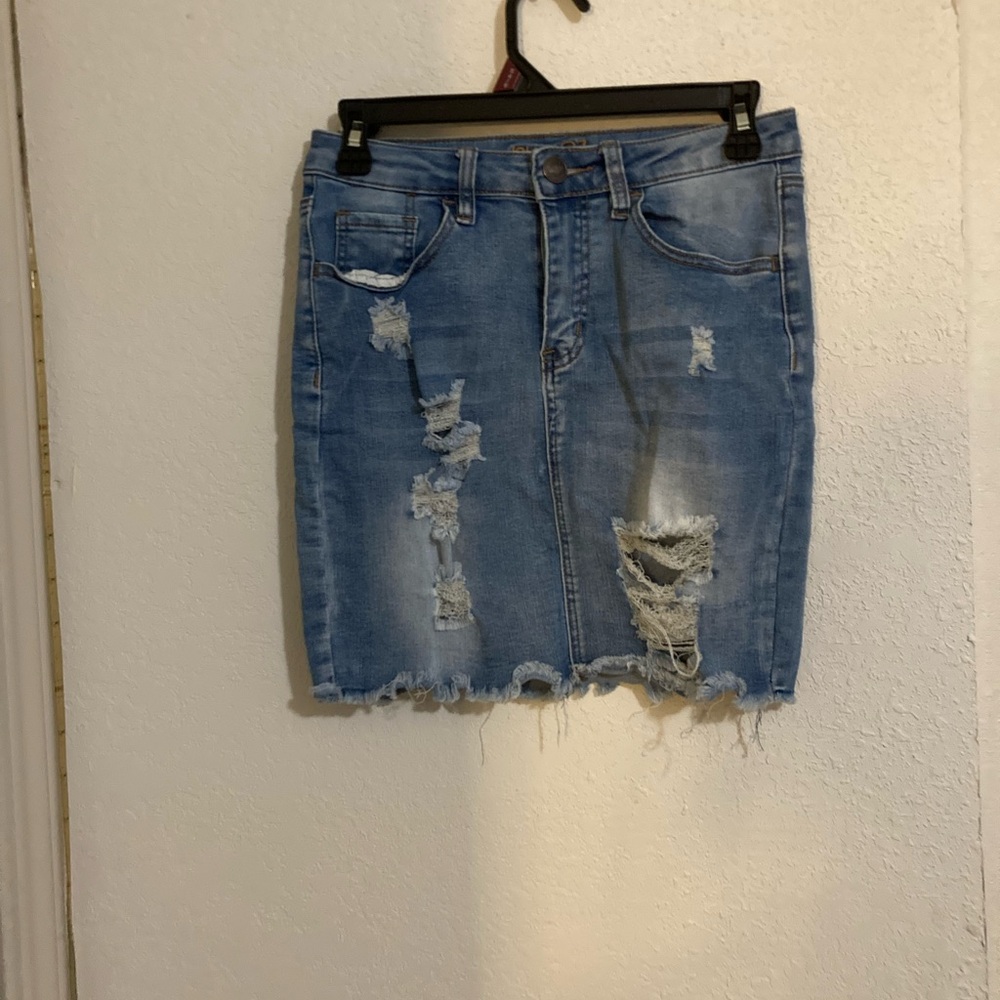 Rue21 Blue Distressed Midi Skirt